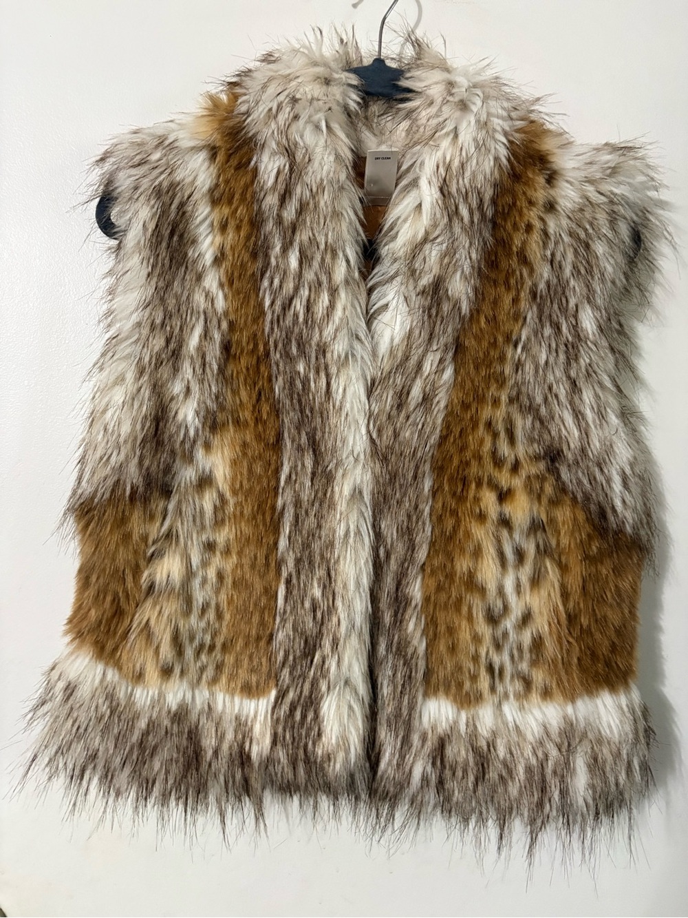 Chic Cache Soft Lined Brown & Cream Faux Fur Vest Leopard Design Size S Like New